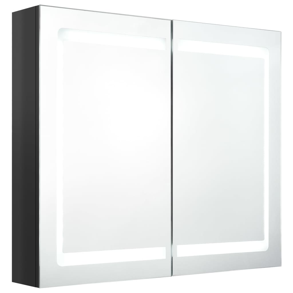 vidaXL Dulap de baie cu oglindă și LED, negru strălucitor, 80x12x68 cm