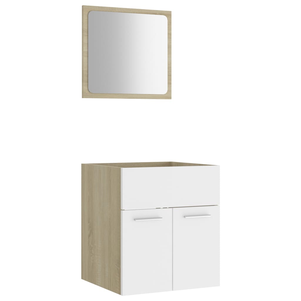 vidaXL Set mobilier de baie, 2 piese, alb și stejar Sonoma, PAL