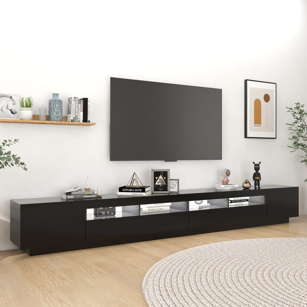 vidaXL Comodă TV cu lumini LED, negru, 300x35x40 cm
