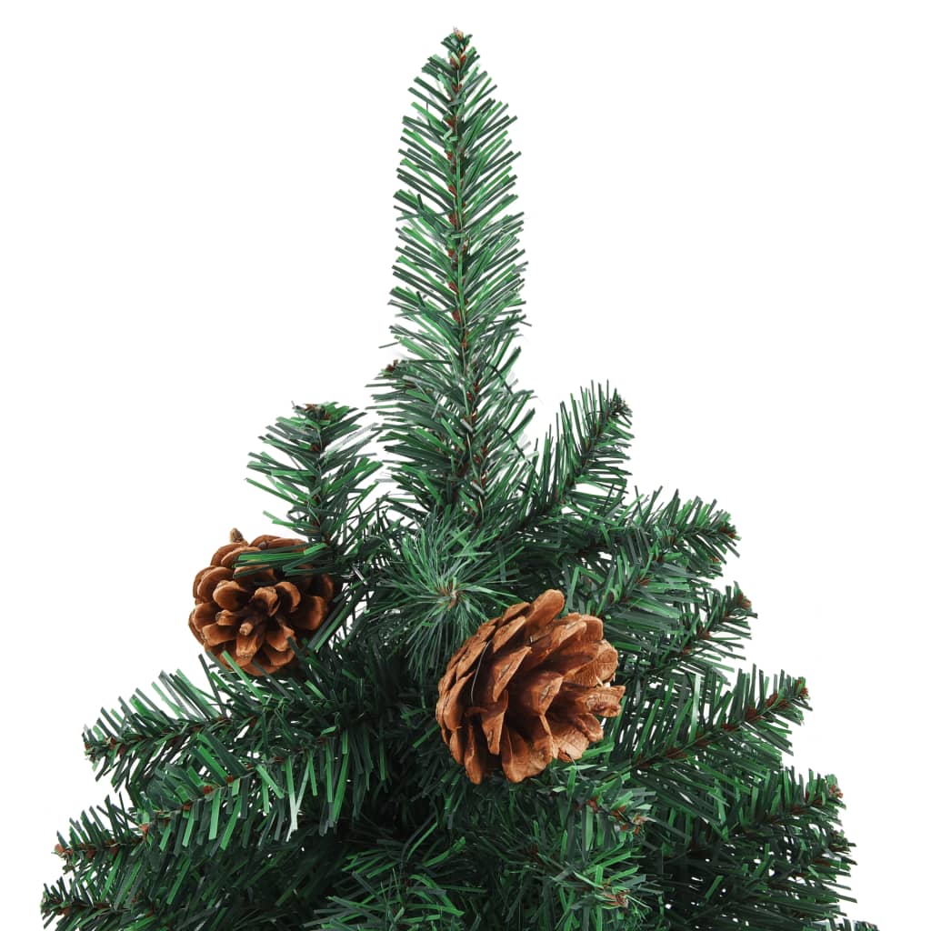 vidaXL Pom Crăciun artificial subțire lemn și conuri verde 210 cm PVC