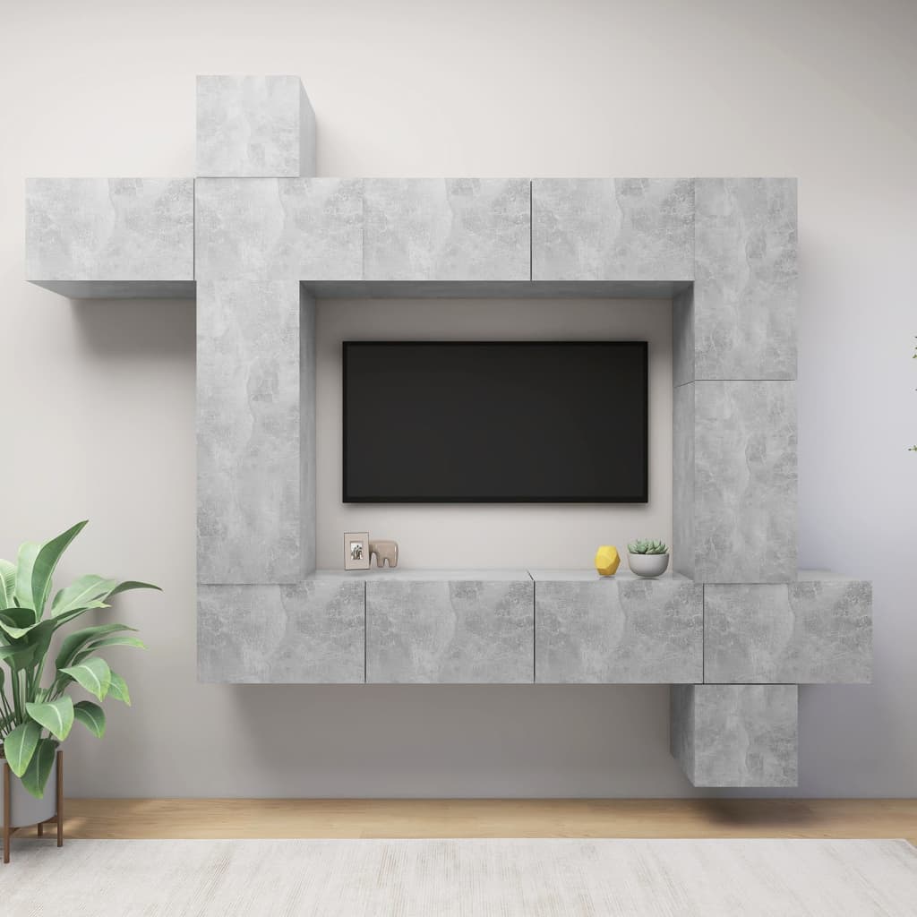 vidaXL Set de dulapuri TV, 9 piese, gri beton, lemn prelucrat