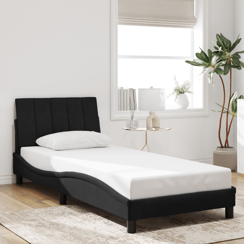 vidaXL Cadru de pat cu lumini LED, negru, 90x190 cm, catifea