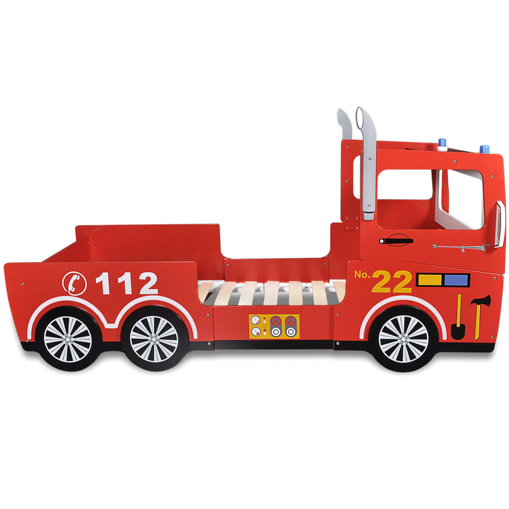 Pat copii în formă de mașină de pompieri 200 x 90 cm Roșu
