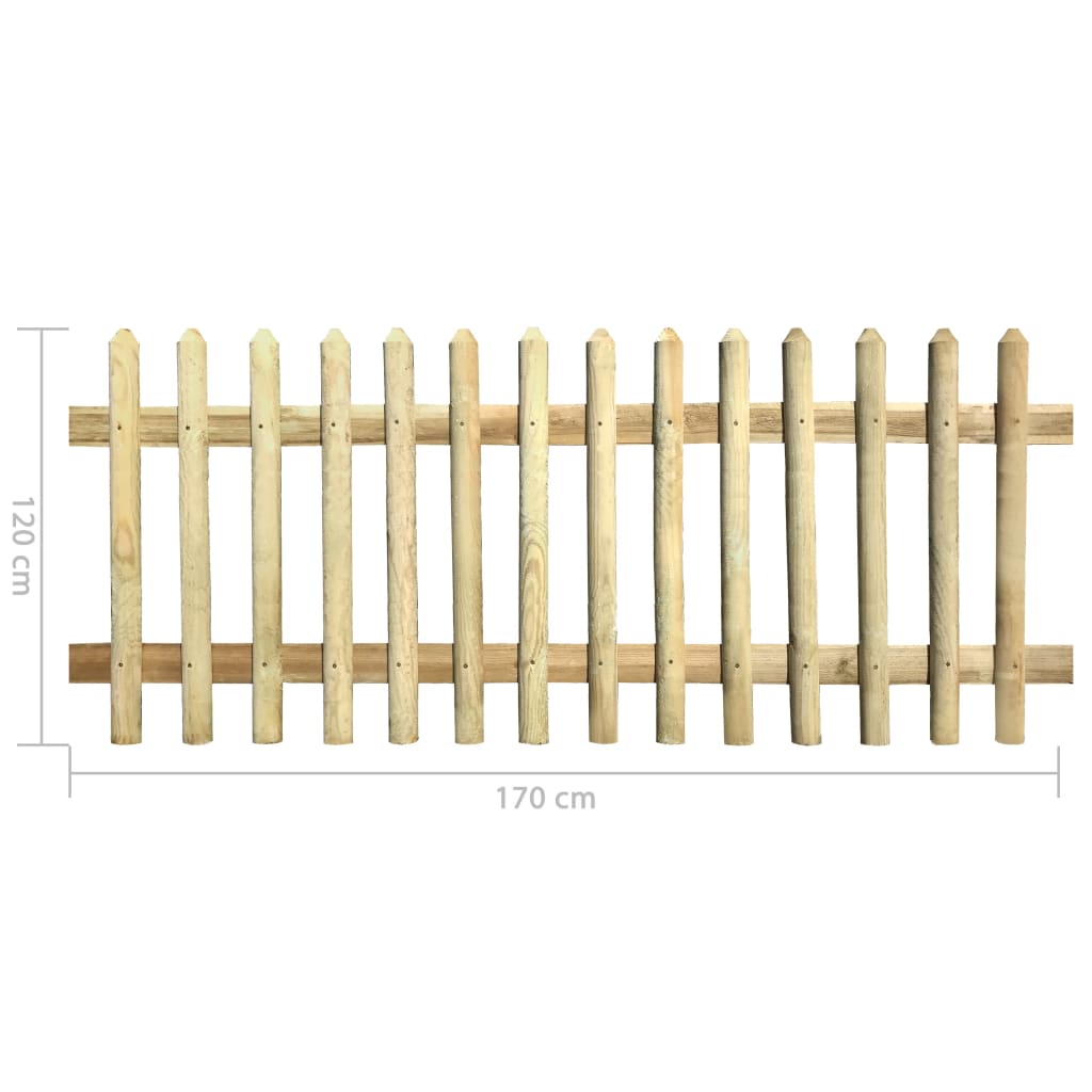 vidaXL Gard din țăruși, 170 x 120 cm, 5/7 cm, lemn de pin tratat
