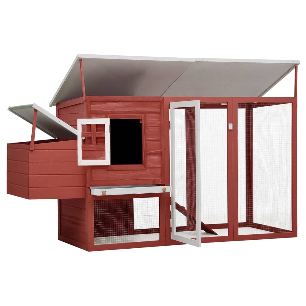 vidaXL Coteț de păsări de exterior, casă găini cu 1 cuibar, roșu, lemn