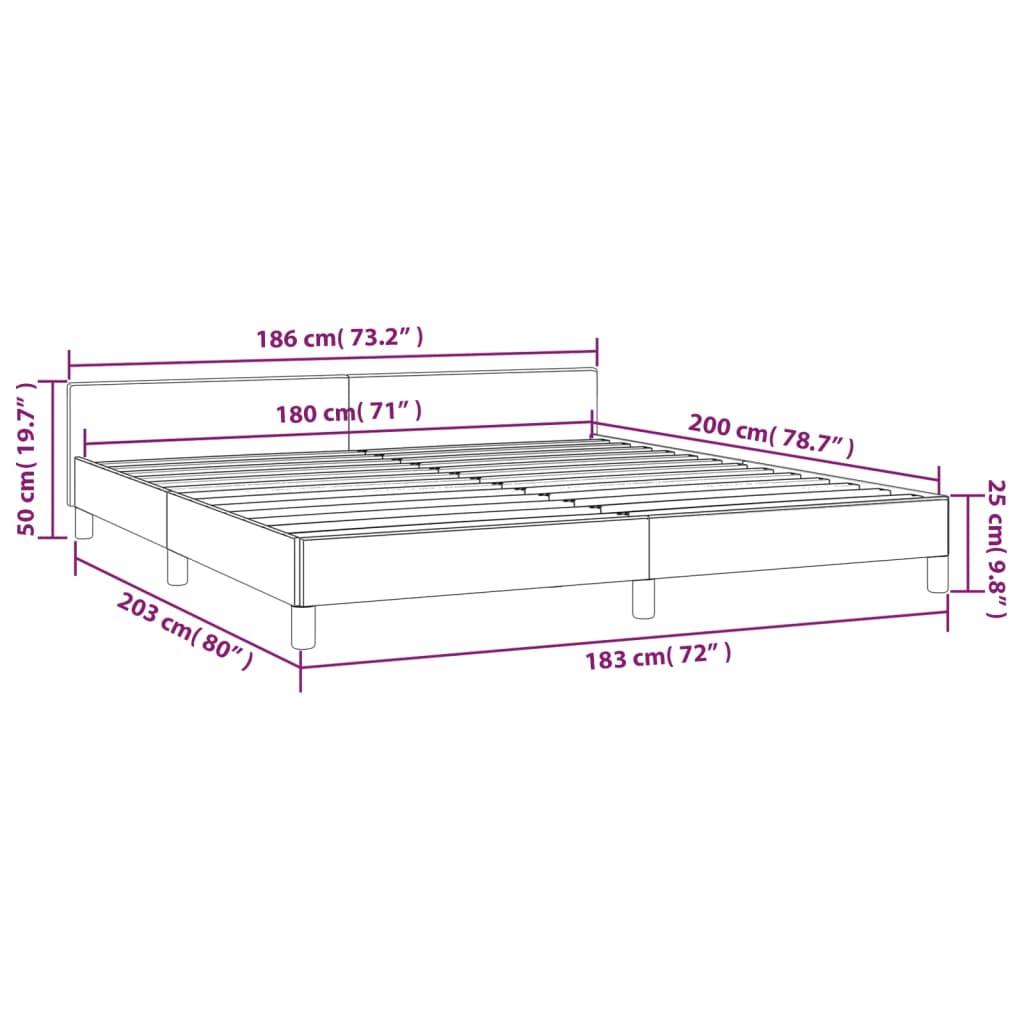 vidaXL Cadru de pat cu tăblie, gri închis, 180x200 cm, catifea
