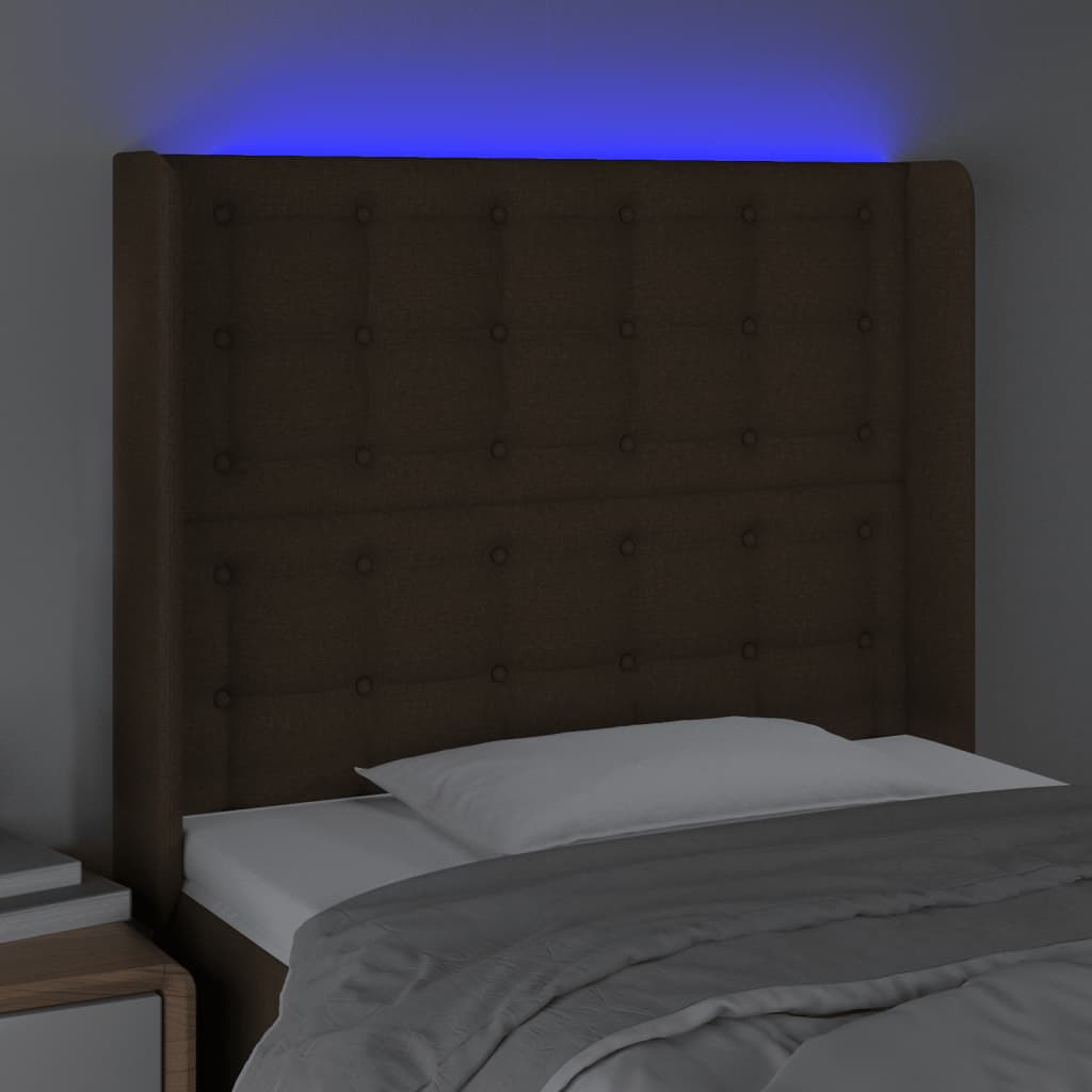 vidaXL Tăblie de pat cu LED, maro închis, 83x16x118/128 cm, textil
