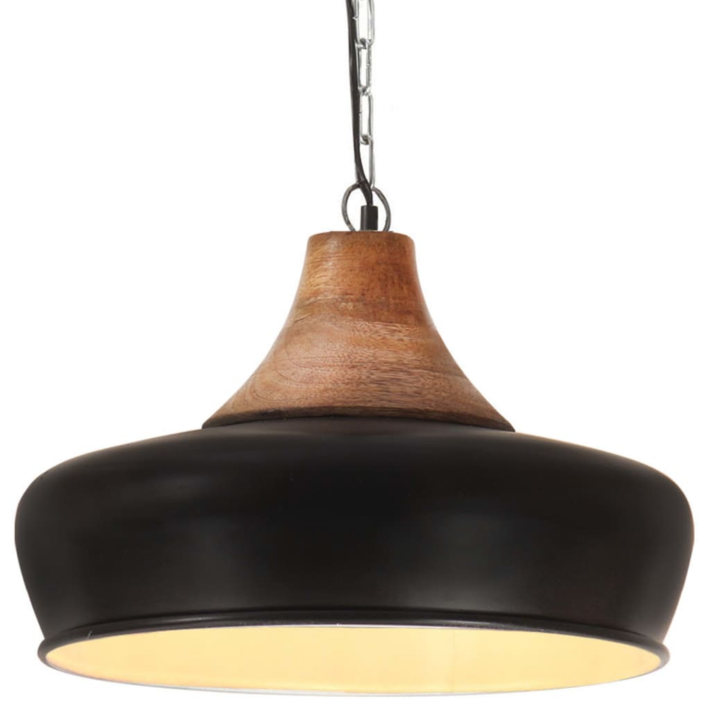 vidaXL Lampă suspendată industrială negru, 26 cm, lemn masiv&fier, E27