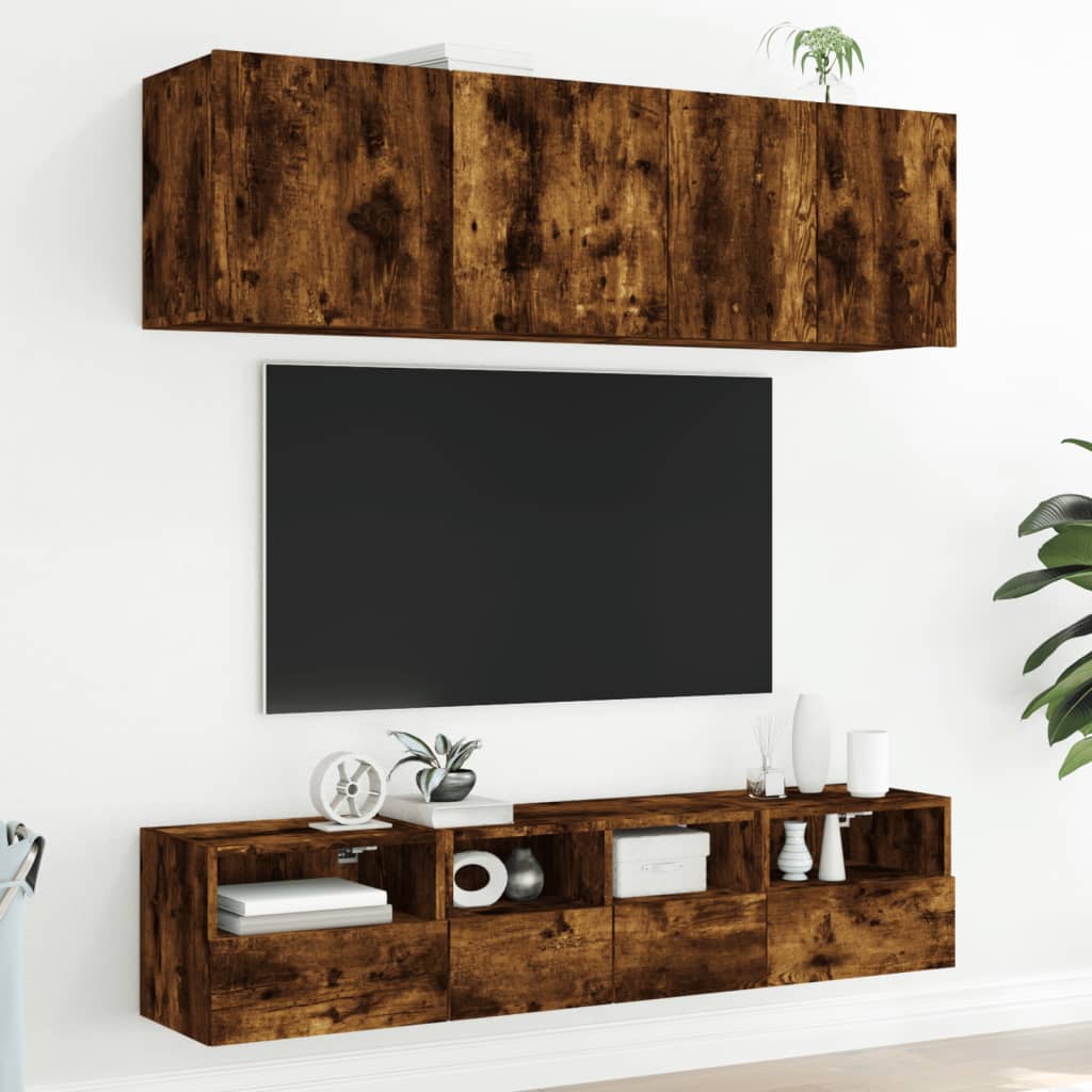 vidaXL Comodă TV de perete stejar fumuriu 40x30x30 cm lemn prelucrat