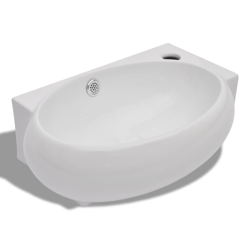 Chiuvetă de baie, orificiu robinet & preaplin, alb, ceramică