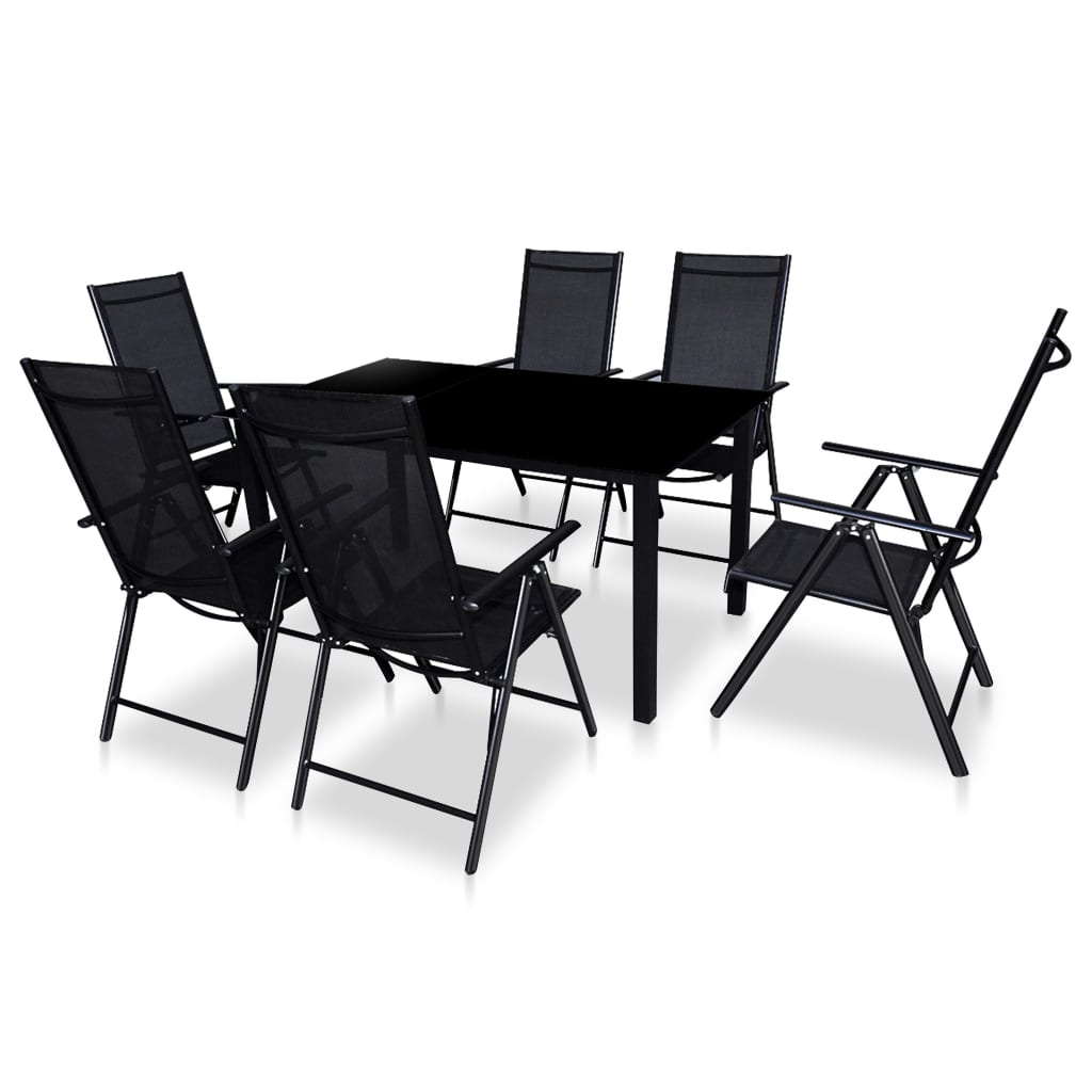vidaXL Set mobilier exterior, scaune pliante, 7 piese, negru, aluminiu