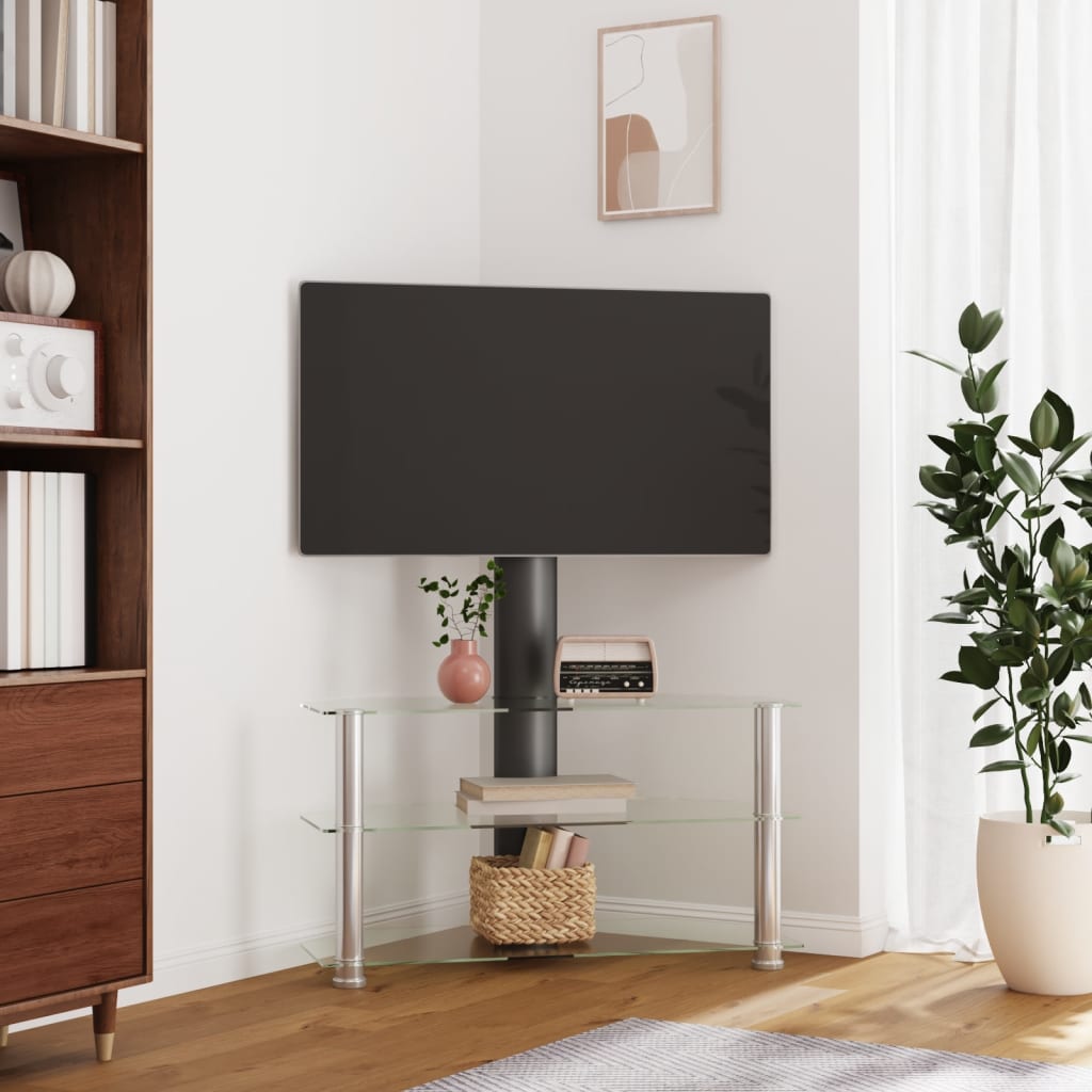vidaXL Suport TV de colț 3 niveluri pentru 32-70 inchi, negru/argintiu