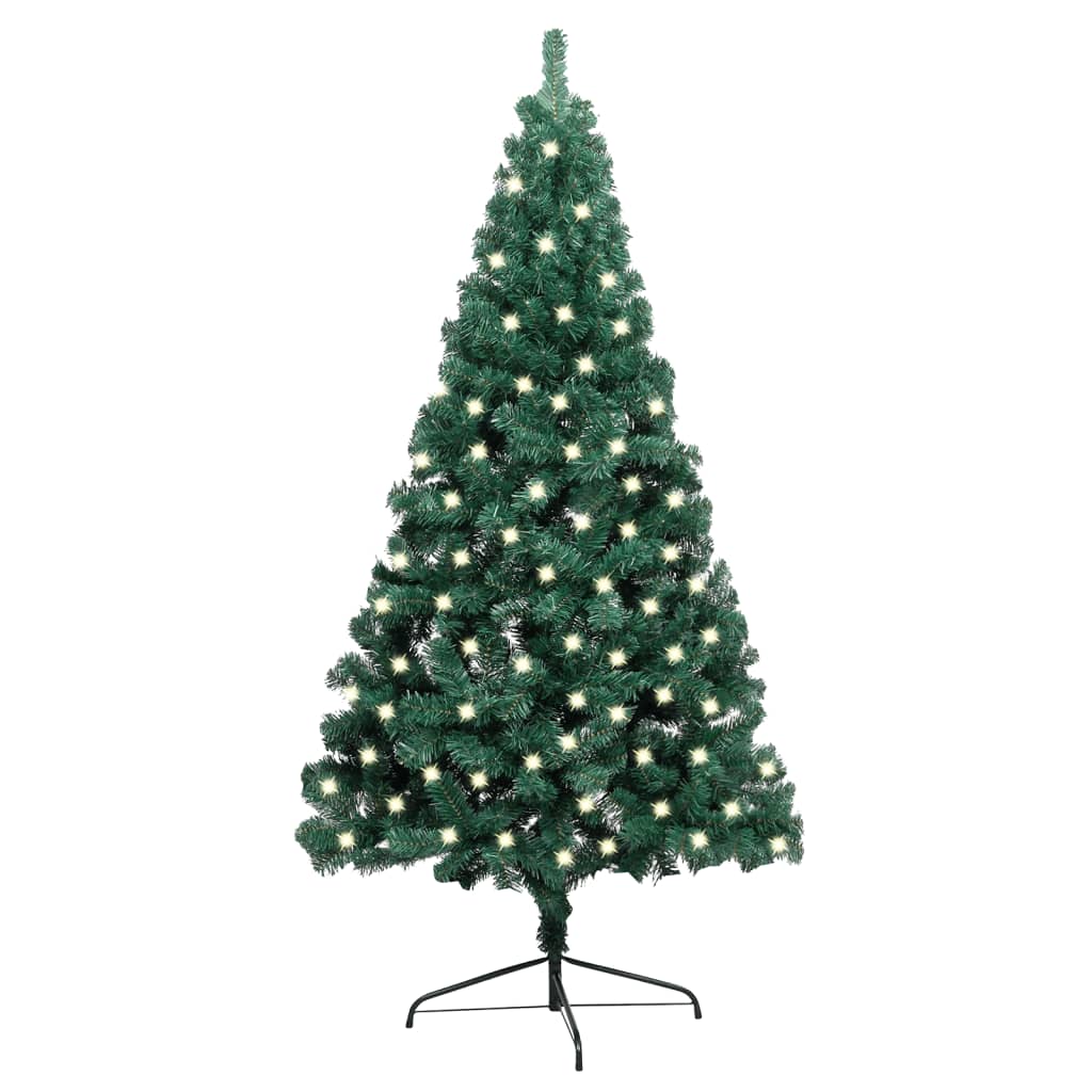 vidaXL Jumătate brad Crăciun pre-iluminat cu suport verde 120 cm PVC