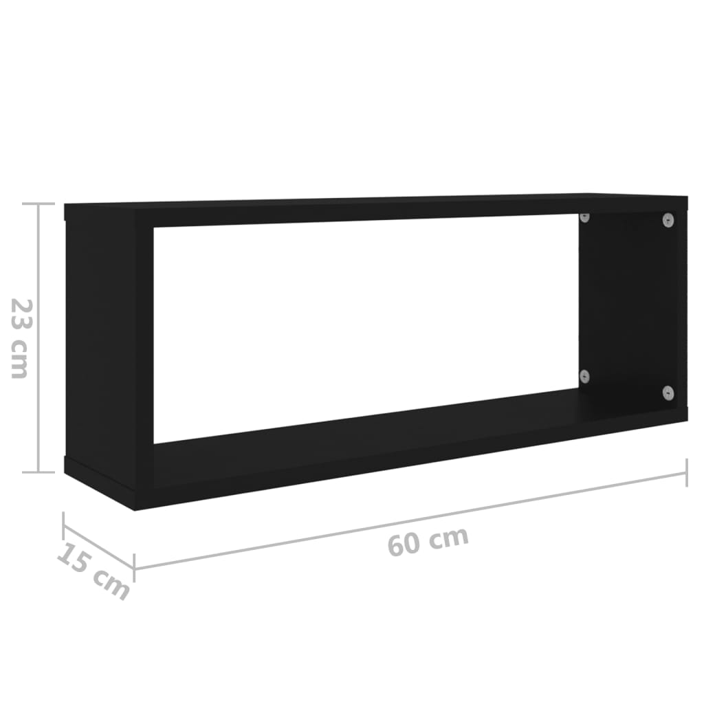 vidaXL Rafturi de perete cub, 6 bucăți, negru, 60x15x23 cm, PAL