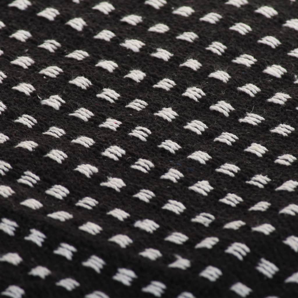 vidaXL Pătură decorativă cu pătrățele, bumbac, 160 x 210 cm, negru