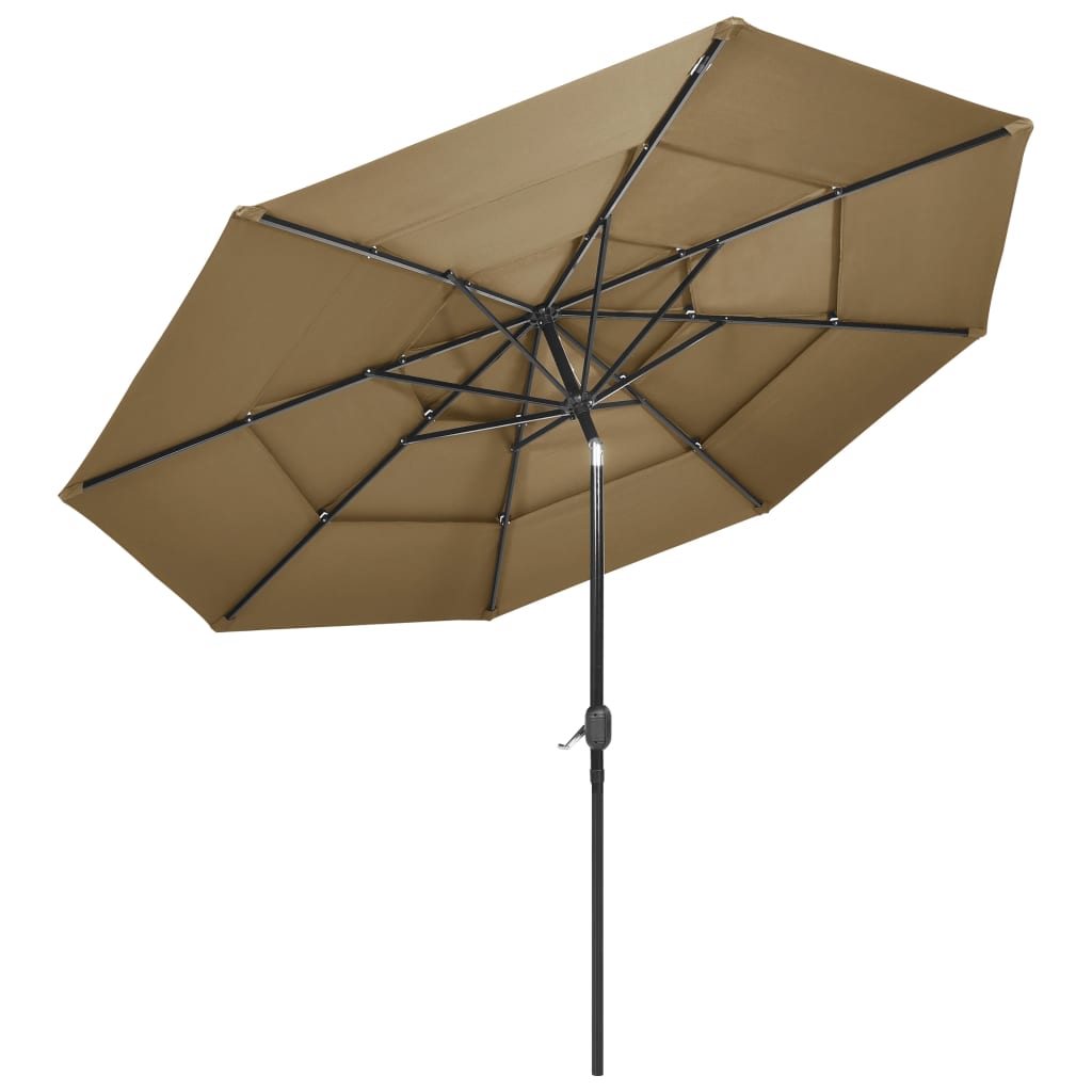 vidaXL Umbrelă de soare 3 niveluri, stâlp aluminiu, gri taupe, 3 m