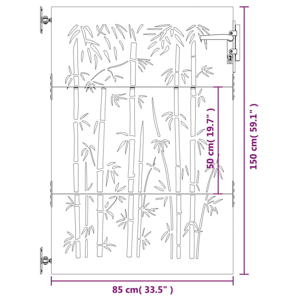 vidaXL Poartă pentru grădină, 85x150 cm, oțel corten, model bambus