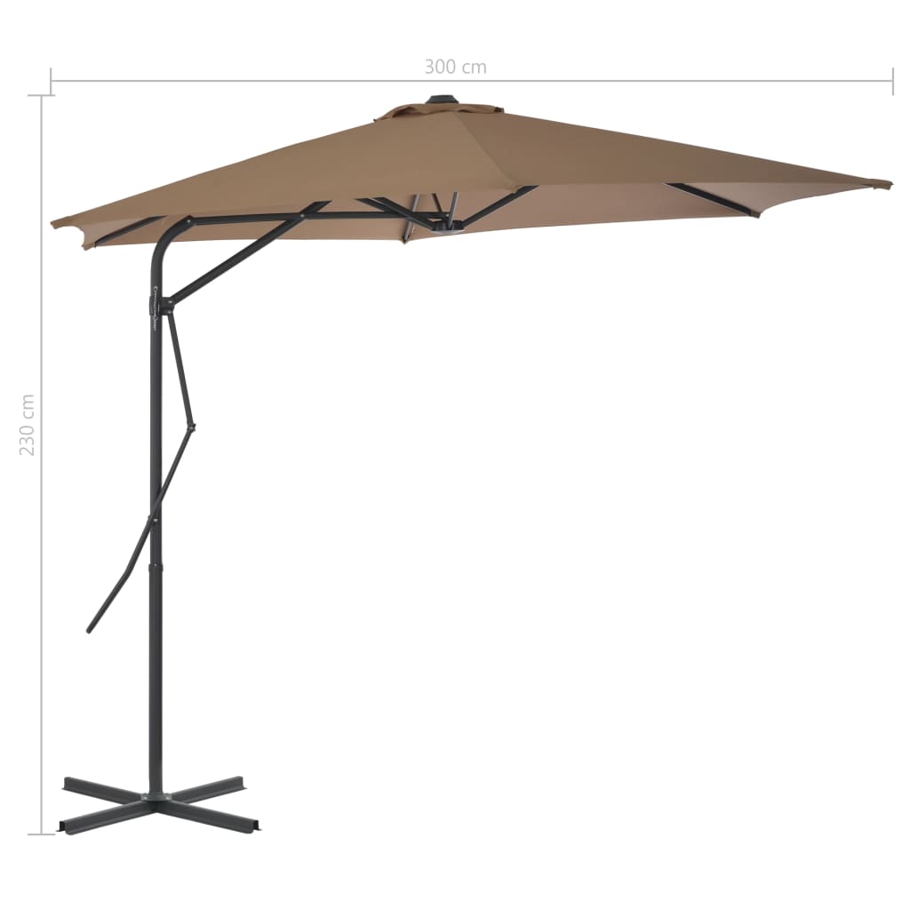 vidaXL Umbrelă de soare de exterior, stâlp din oțel, gri taupe, 300 cm