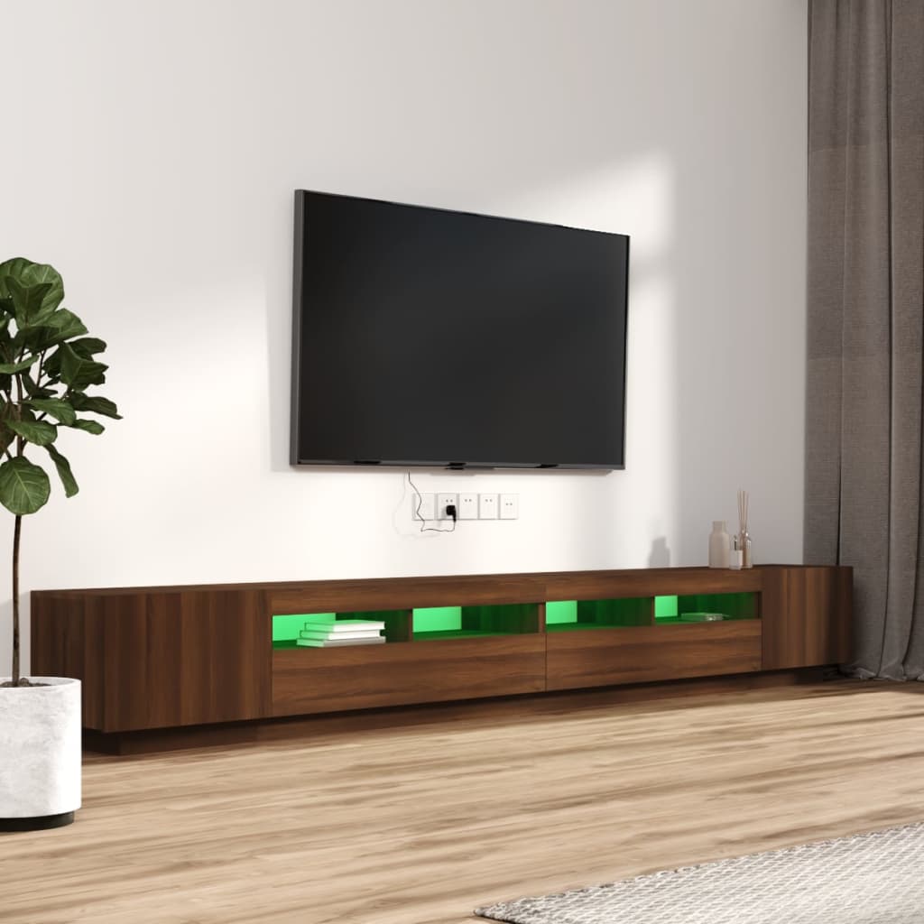 vidaXL Set dulapuri TV cu LED, 3 piese, stejar maro, lemn prelucrat