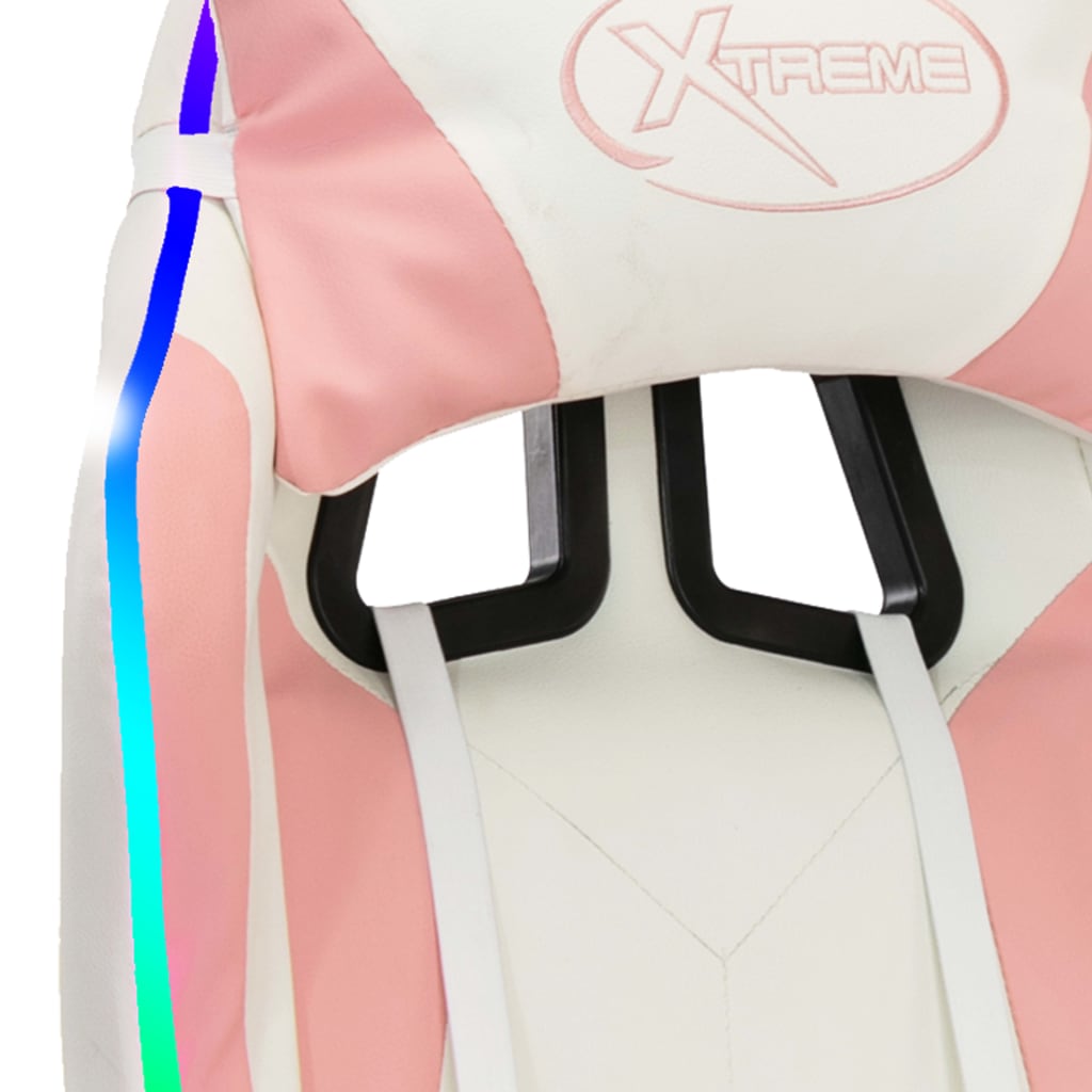 vidaXL Scaun de racing cu LED RGB, roz si alb, piele ecologică
