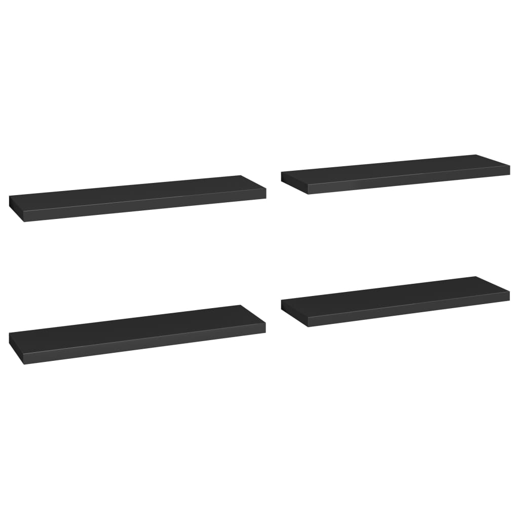 vidaXL Rafturi de perete suspendate 4 buc., negru, 90x23,5x3,8 cm, MDF