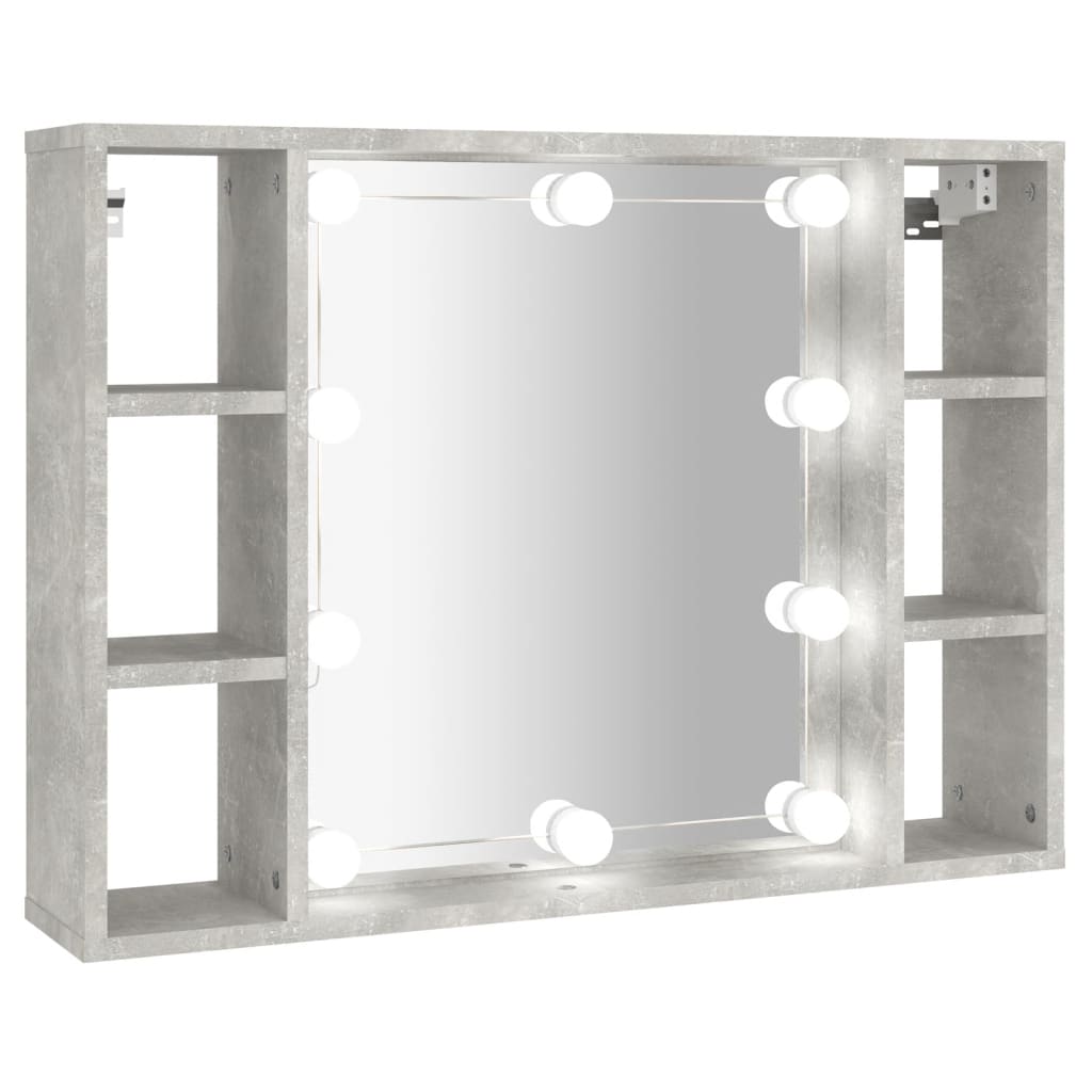 vidaXL Dulap cu oglindă și LED, gri beton, 76x15x55 cm