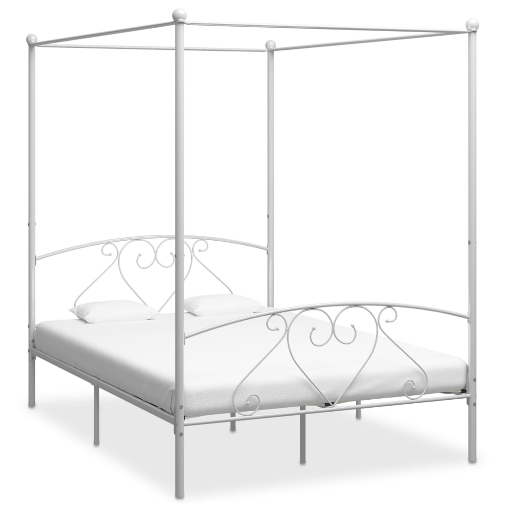 vidaXL Cadru de pat cu baldachin, alb, 160 x 200 cm, metal