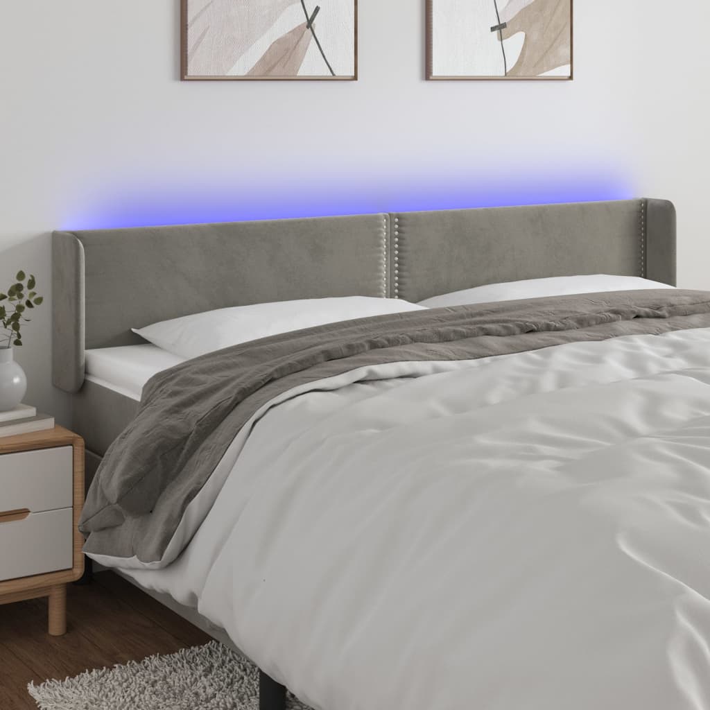 vidaXL Tăblie de pat cu LED, gri deschis, 183x16x78/88 cm, catifea