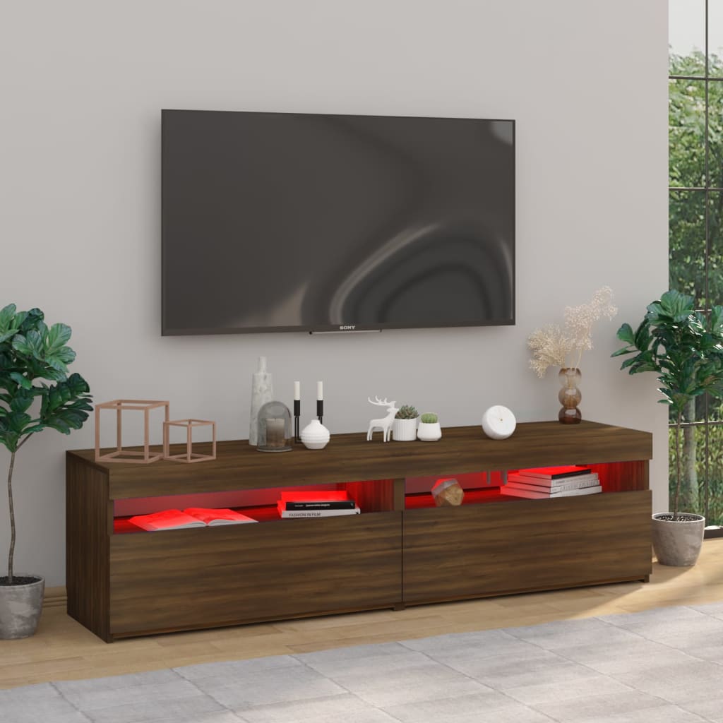 vidaXL Comodă TV cu lumini LED, 2 buc., stejar maro, 75x35x40 cm