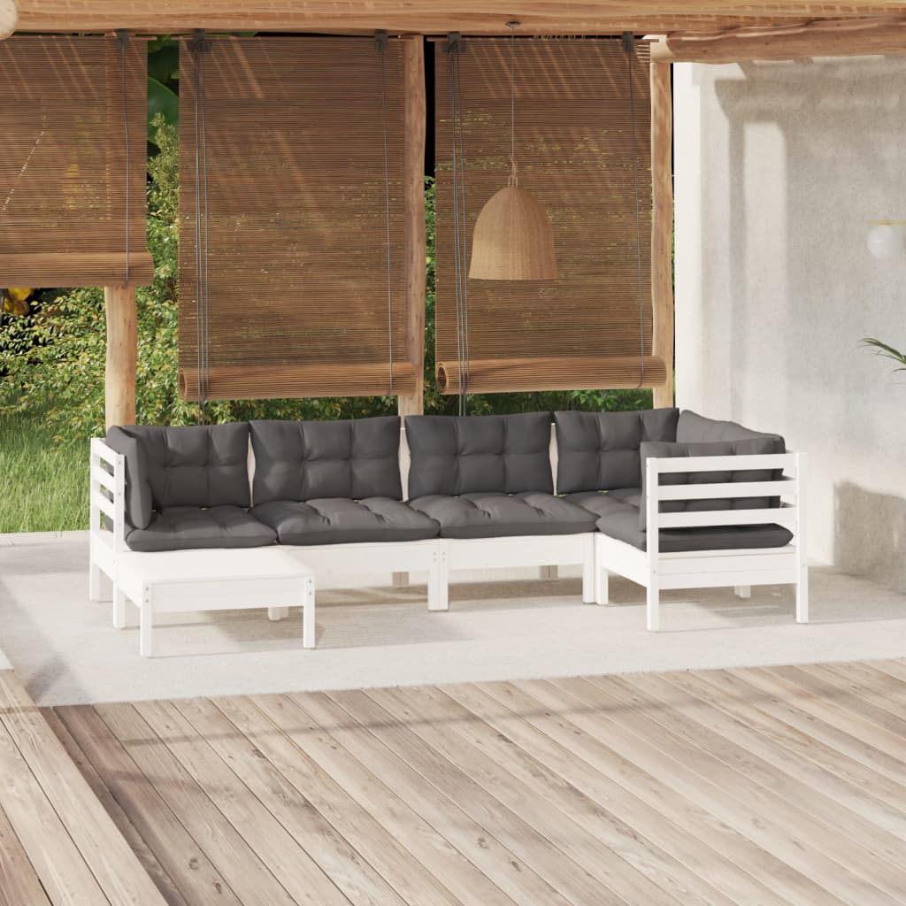 vidaXL Set mobilier de grădină cu perne, 6 piese, alb, lemn masiv pin