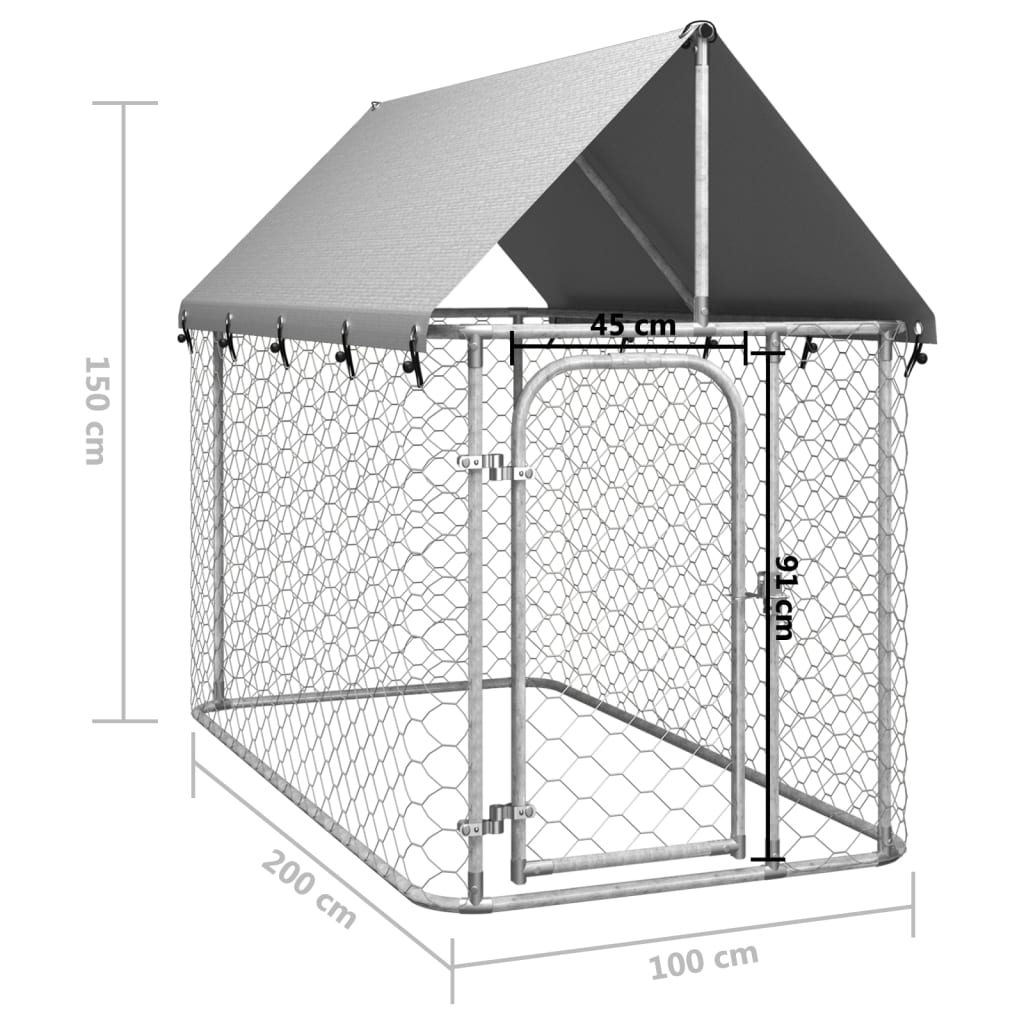 vidaXL Padoc pentru câini de exterior, cu acoperiș, 200x100x150 cm
