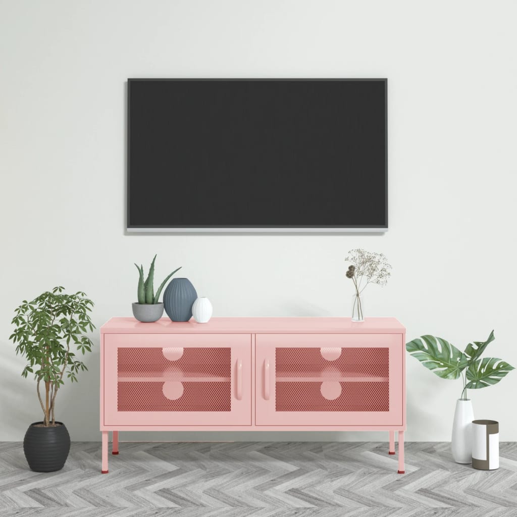 vidaXL Comodă TV, roz, 105x35x50 cm, oțel