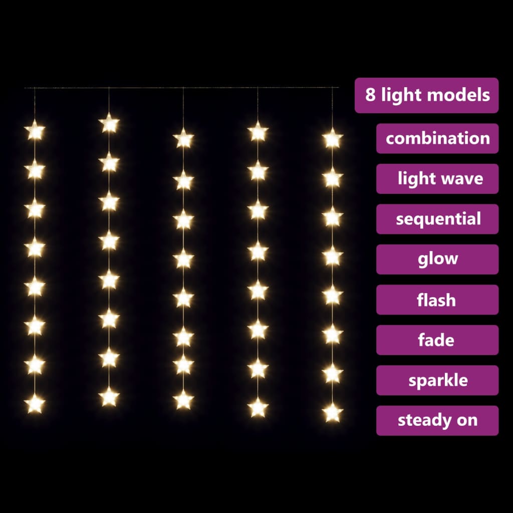 vidaXL Instalație lumini tip perdea stele 200 LED alb cald 8 funcții