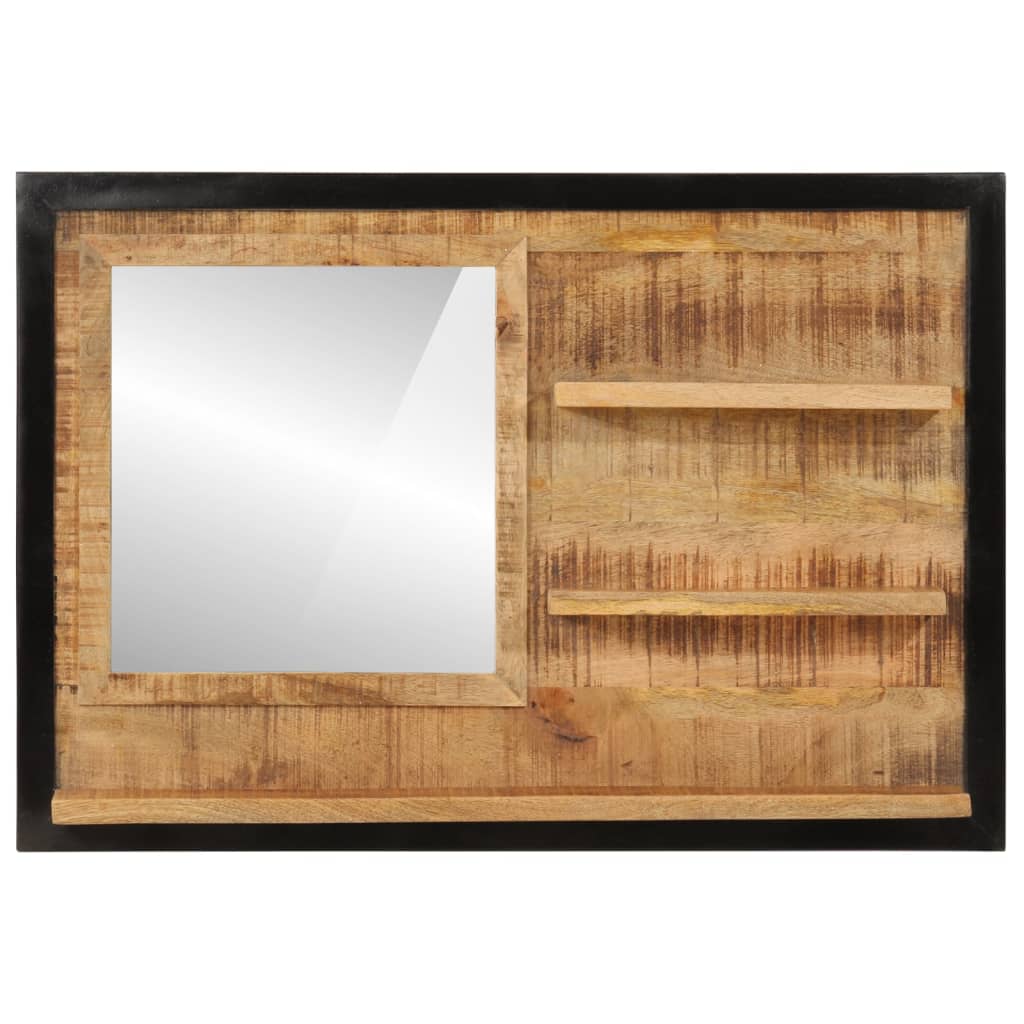 vidaXL Oglindă cu rafturi 80x8x55 cm sticlă și lemn masiv de mango
