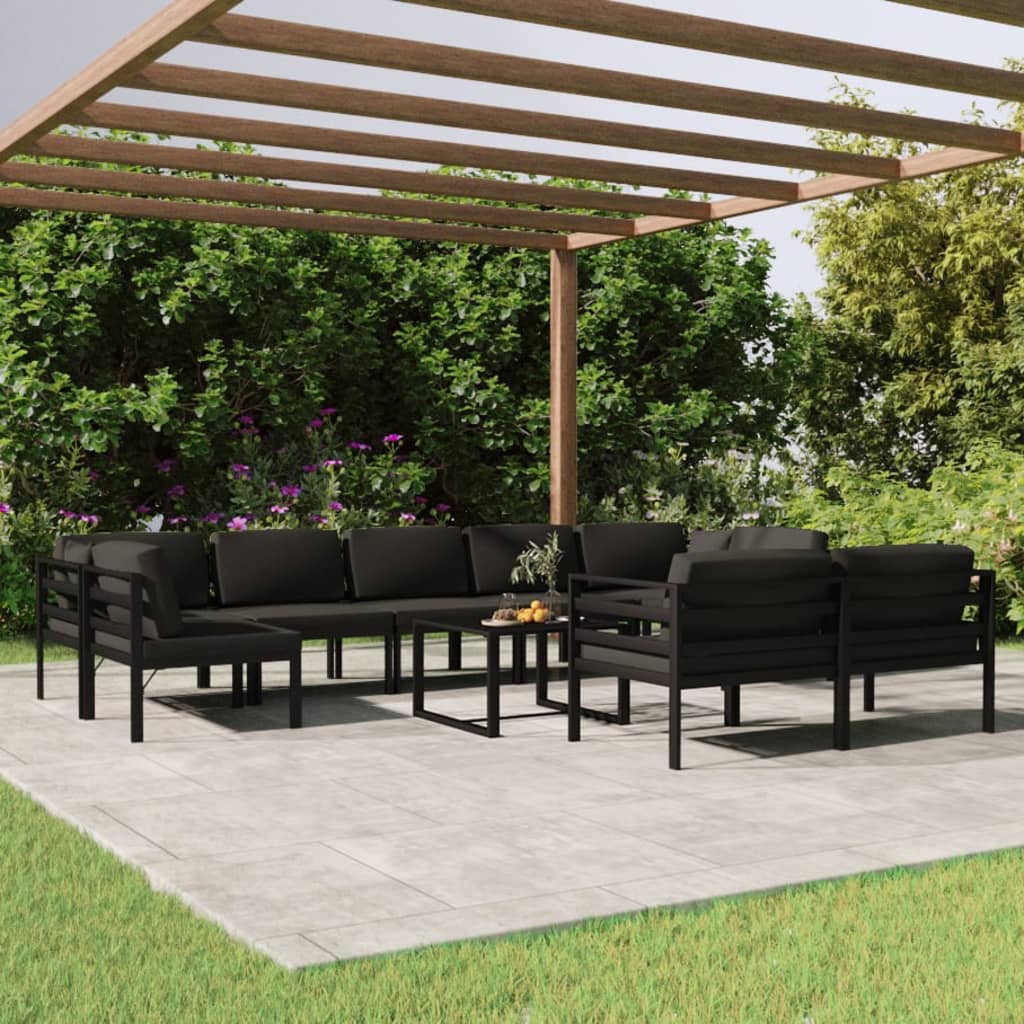 vidaXL Set mobilier de grădină cu perne, 10 piese, antracit, aluminiu