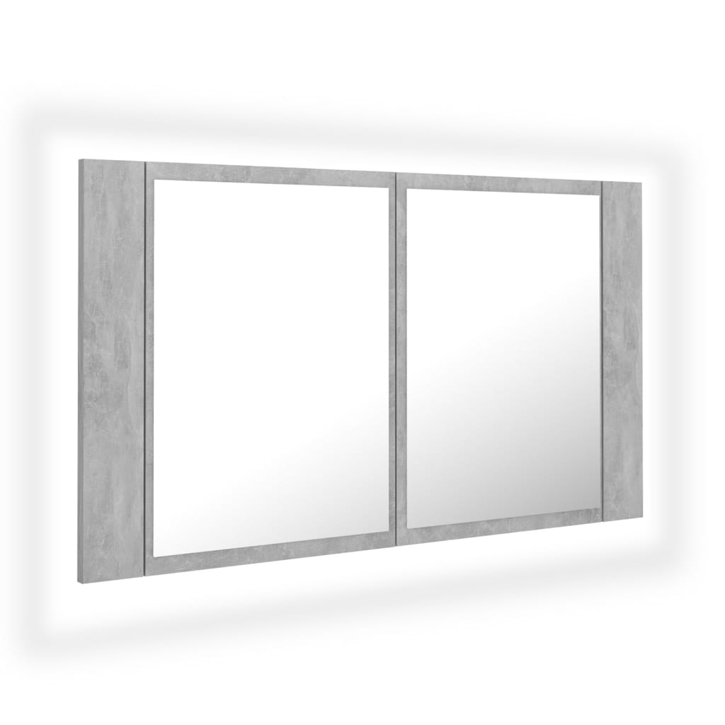 vidaXL Dulap de baie cu oglindă & LED, gri beton, 80x12x45 cm acril