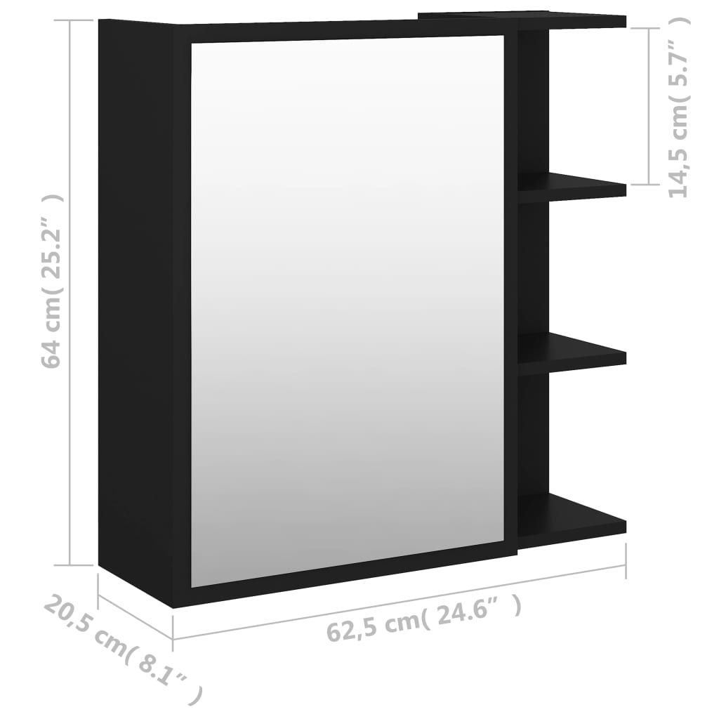 vidaXL Dulap de baie cu oglindă, negru, 62,5 x 20,5 x 64 cm, PAL