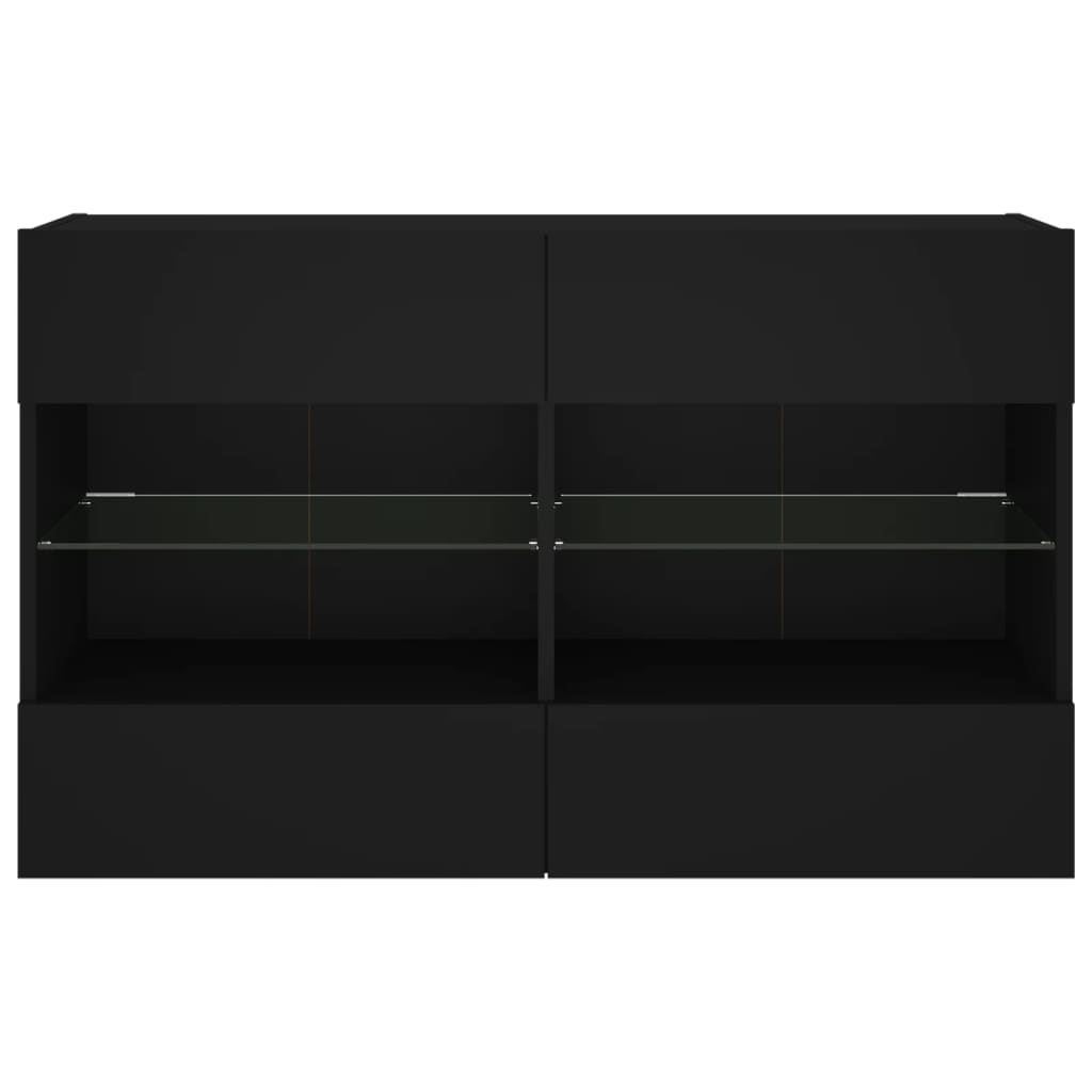 vidaXL Comodă TV de perete cu lumini LED, negru, 98,5x30x60,5 cm