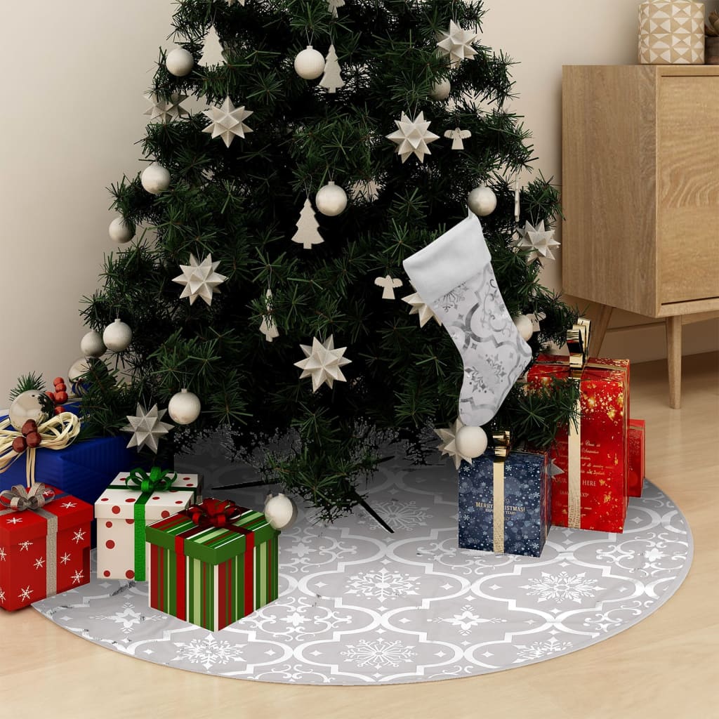 vidaXL Covor fustă de brad Crăciun cu șosetă, alb, 122 cm, țesătură