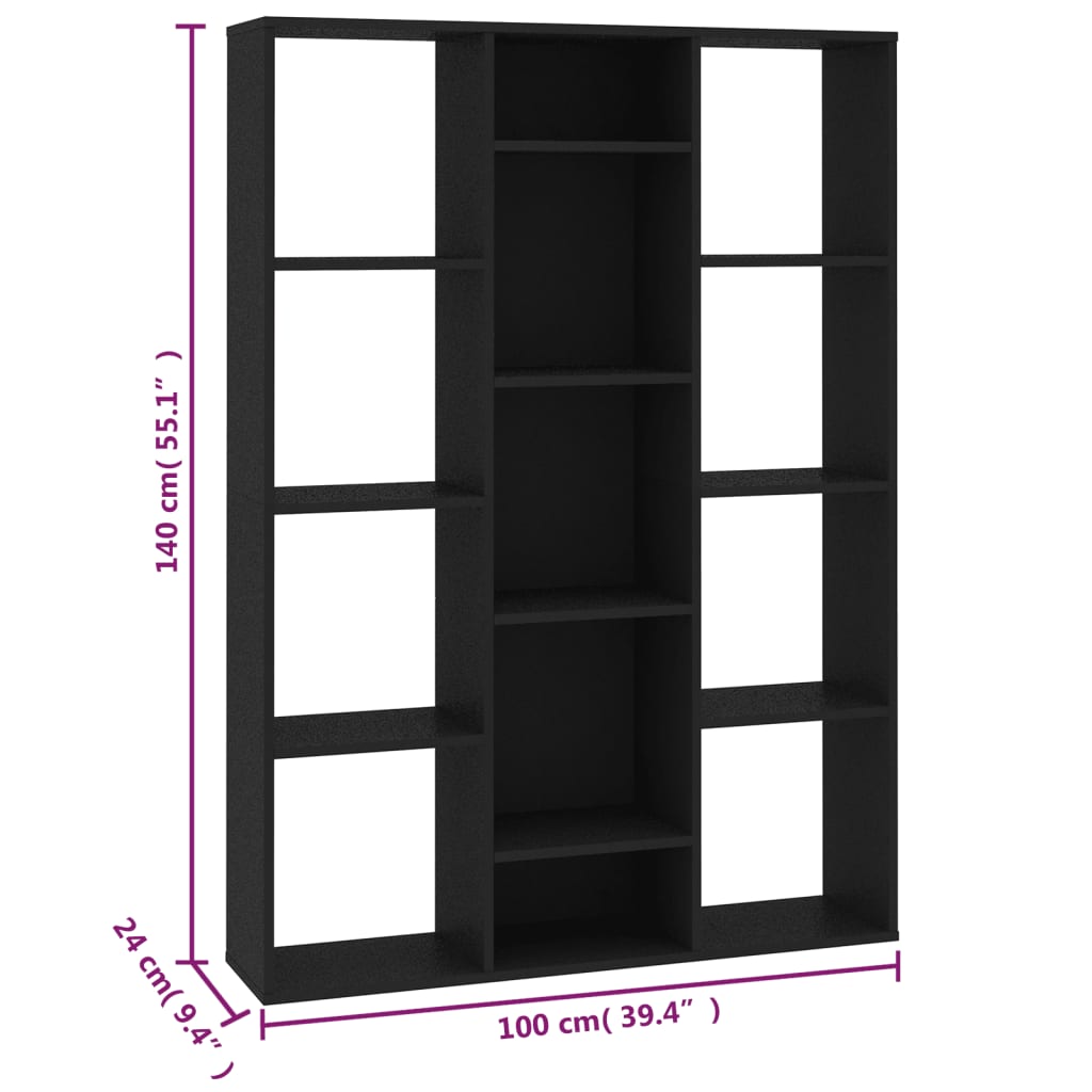 vidaXL Separator cameră/Bibliotecă, negru, 100x24x140 cm, PAL