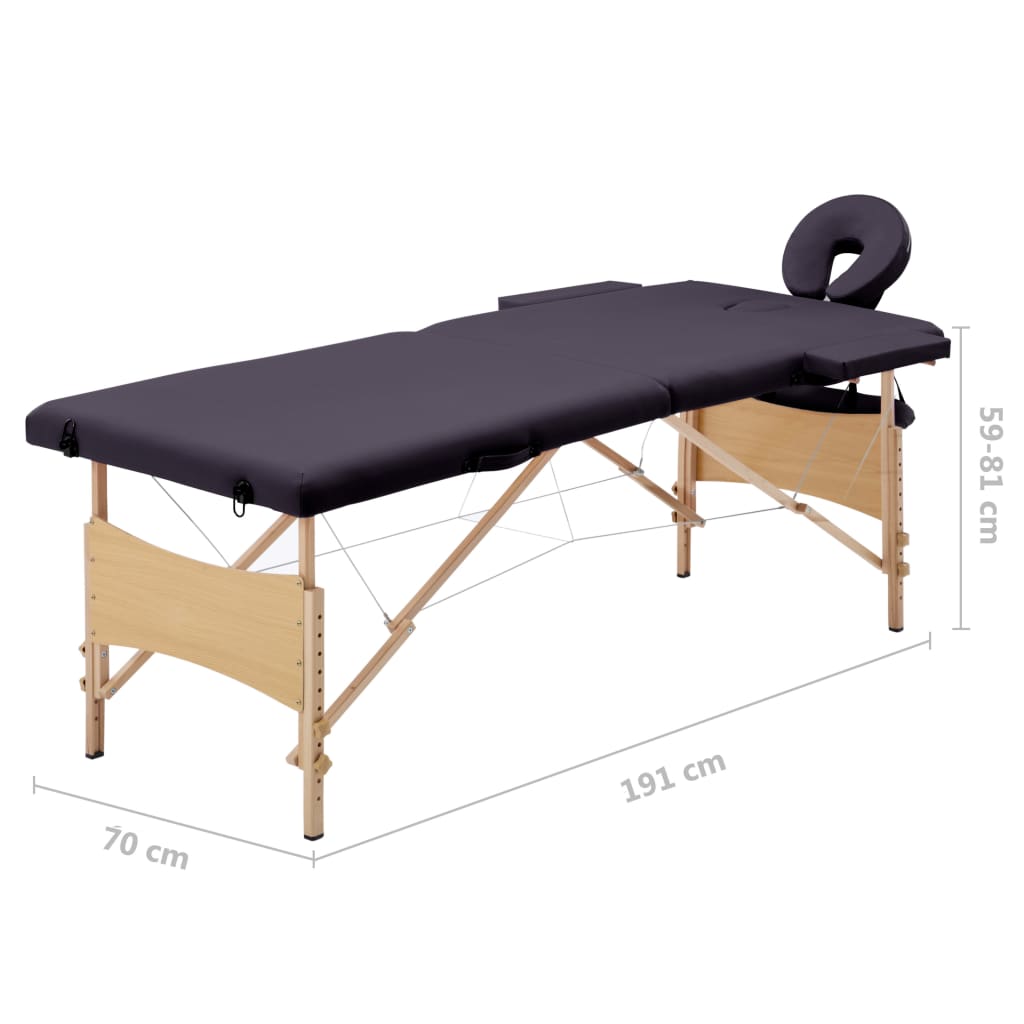vidaXL Masă de masaj pliabilă, 2 zone, violet, lemn