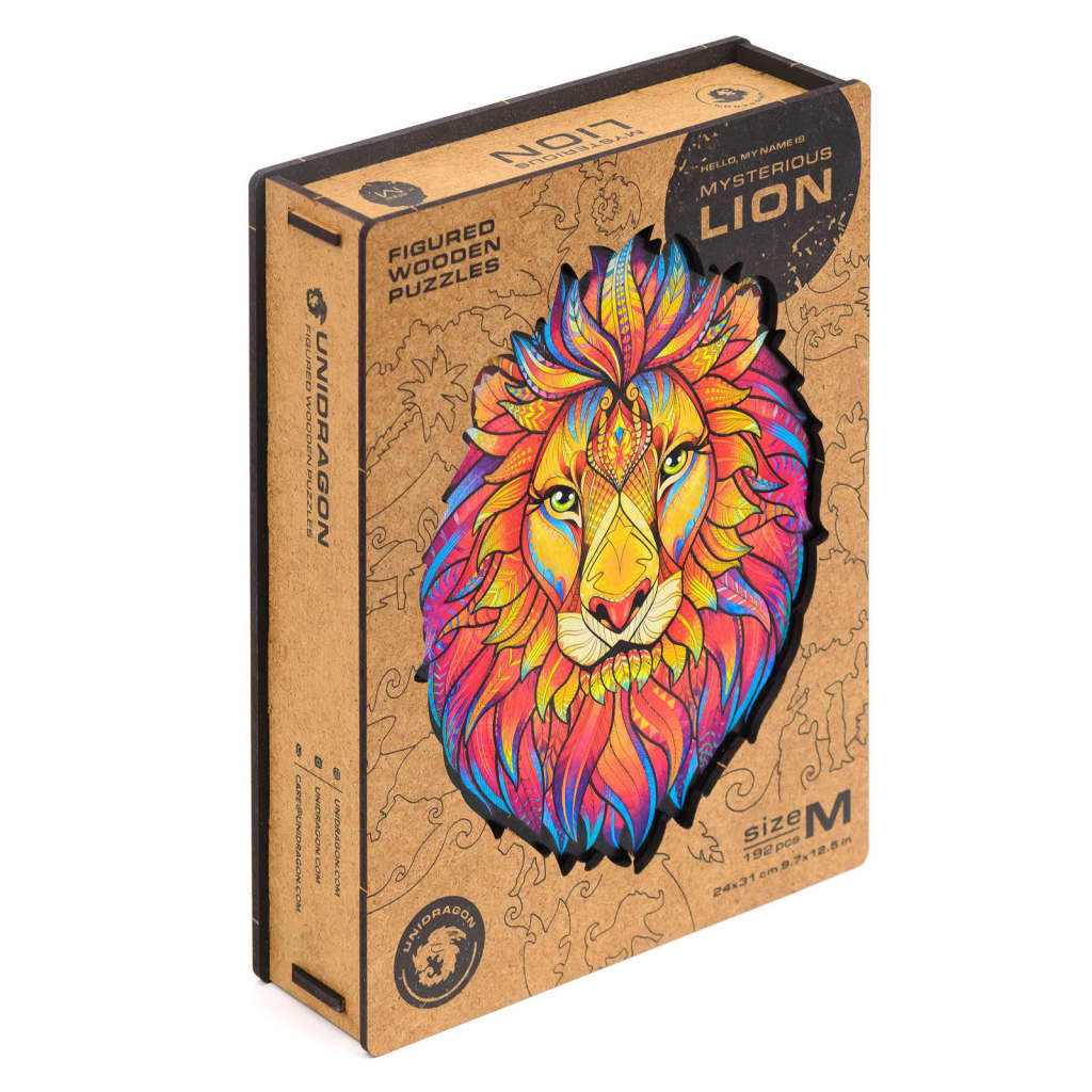 UNIDRAGON Puzzle din lemn 192 piese Mysterious Lion, mediu, 24x31 cm