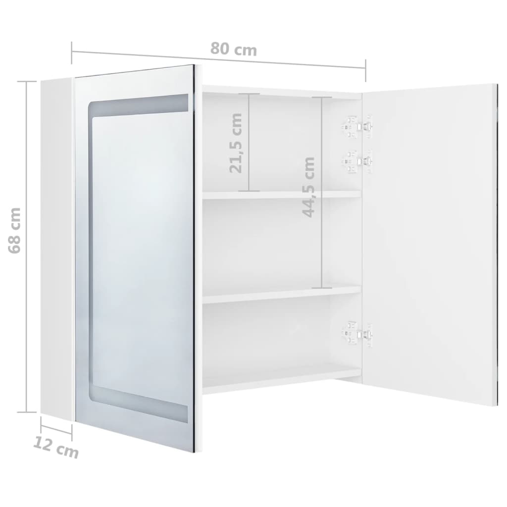 vidaXL Dulap de baie cu oglindă și LED, alb strălucitor, 80x12x68 cm