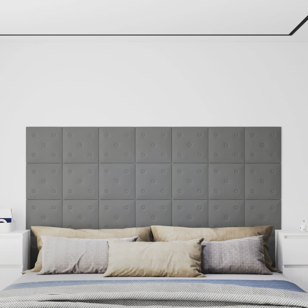 vidaXL Panouri perete 12 buc. gri, 30x30 cm, piele ecologică, 1,08 m²