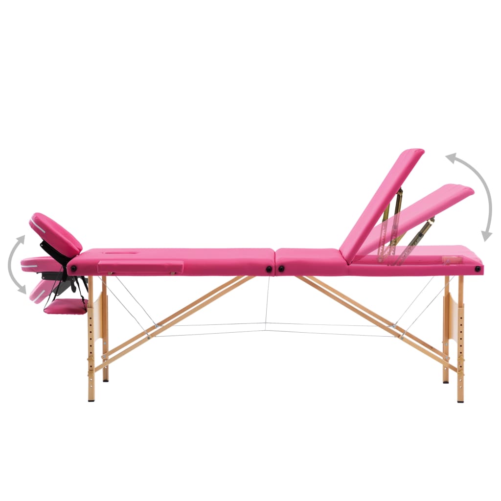 vidaXL Masă de masaj pliabilă, 3 zone, roz, lemn