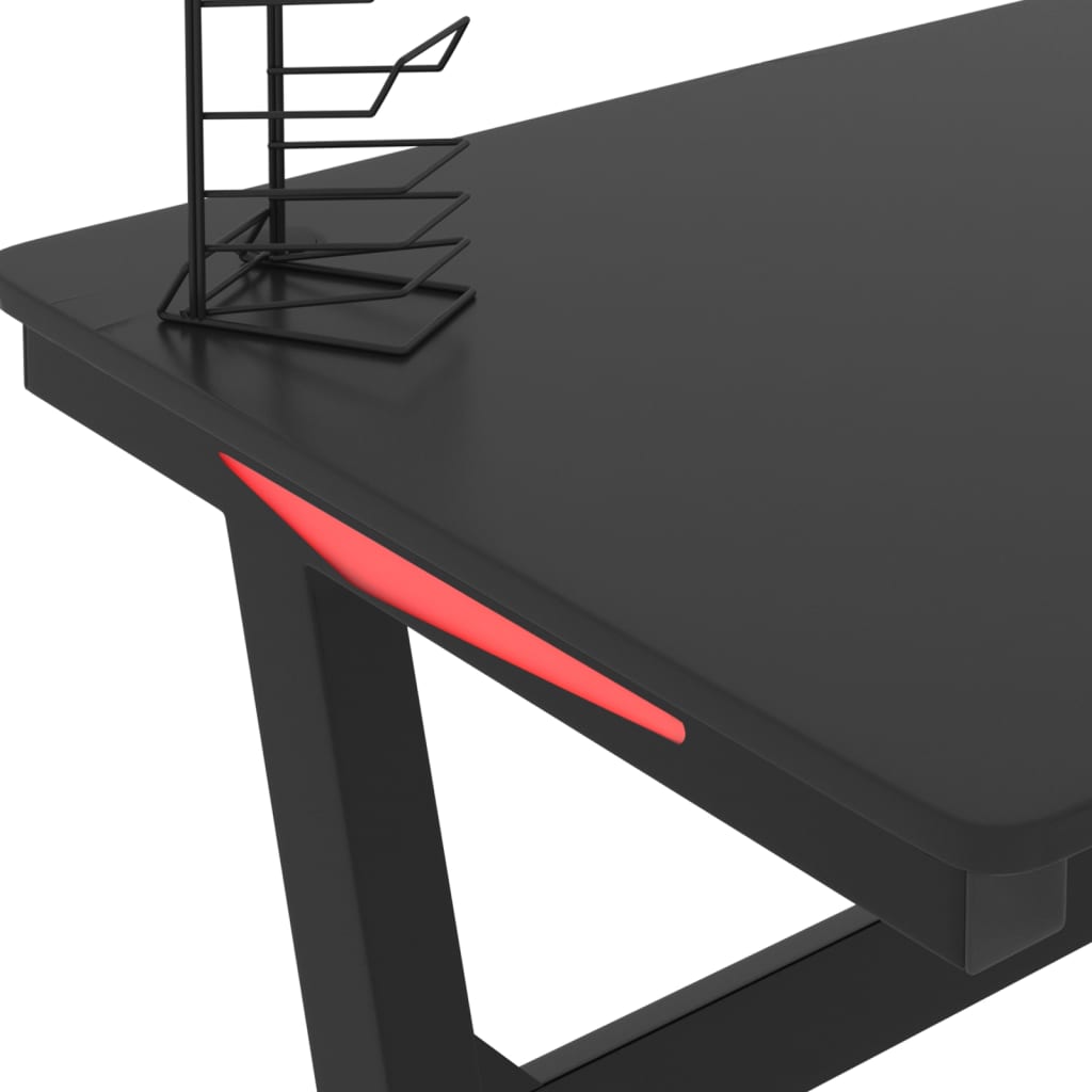 vidaXL Birou de gaming LED cu picioare în formă de Z negru 90x60x75 cm