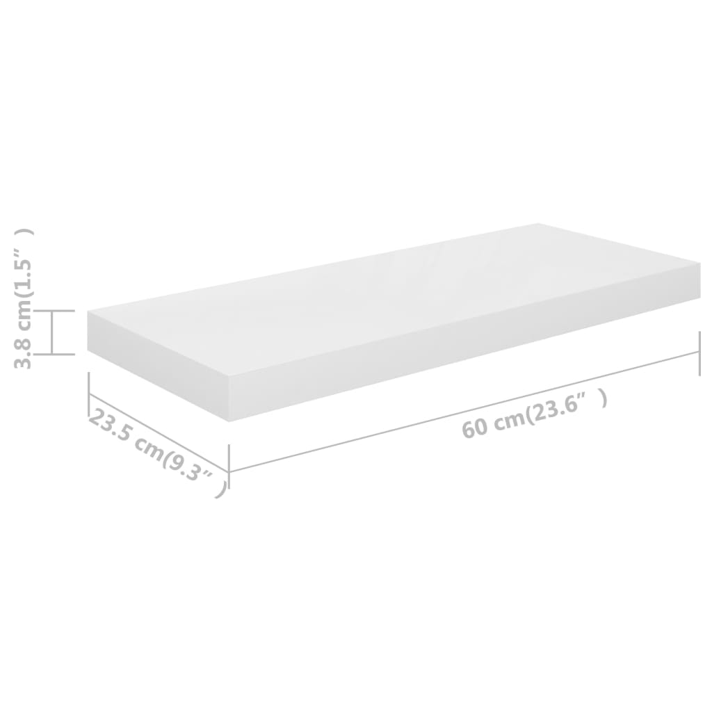 vidaXL Rafturi de perete, 2 buc., alb extralucios, 60x23,5x3,8 cm, MDF