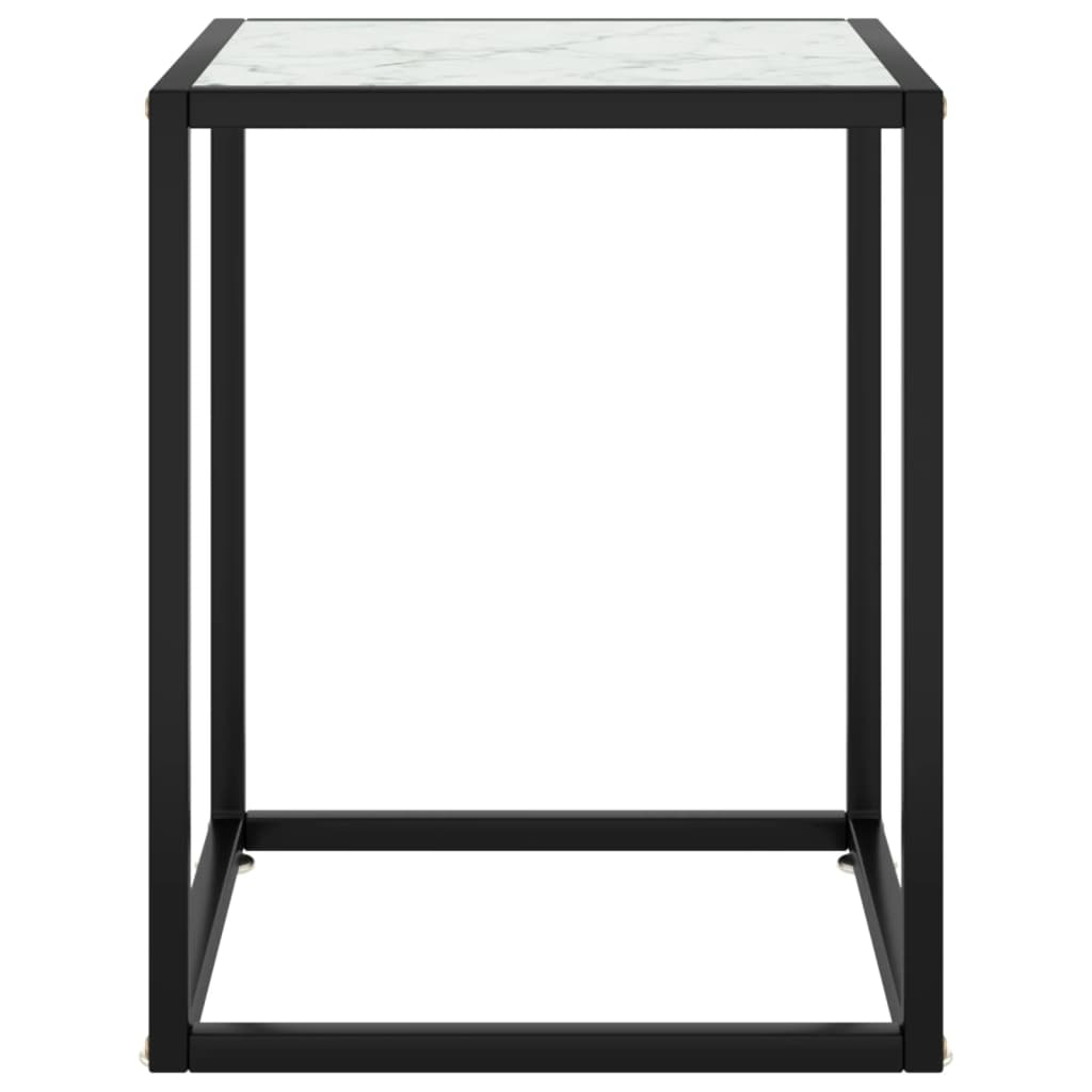 vidaXL Măsuță de cafea, neagră cu sticlă albă marmorată, 40x40x50 cm