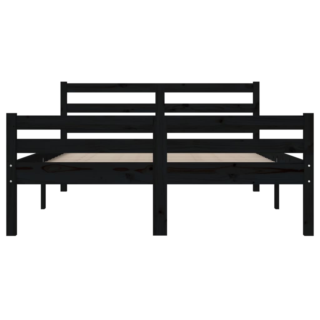 vidaXL Cadru de pat dublu, negru, 135x190 cm, lemn masiv