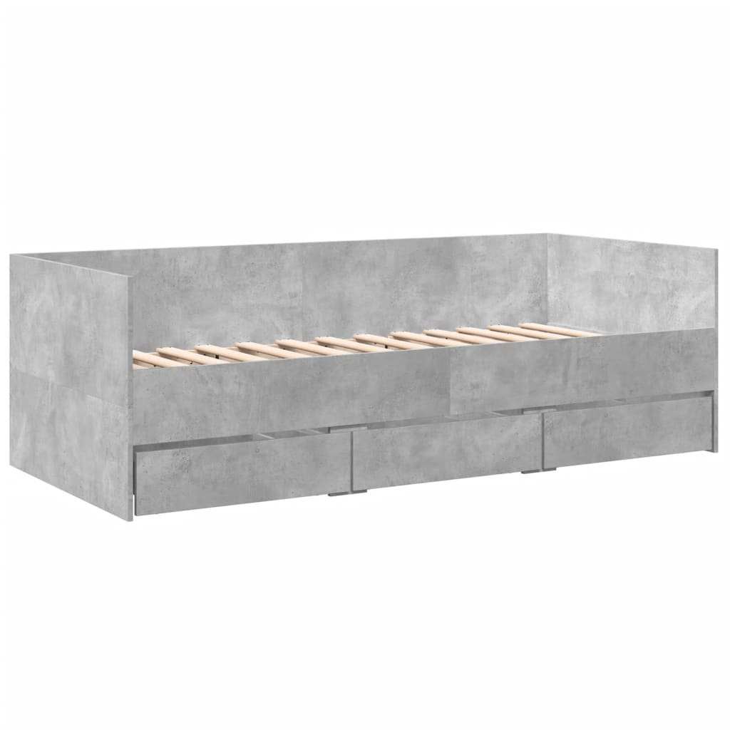 vidaXL Cadru pat de zi cu sertare, gri beton, 75x190 cm lemn prelucrat